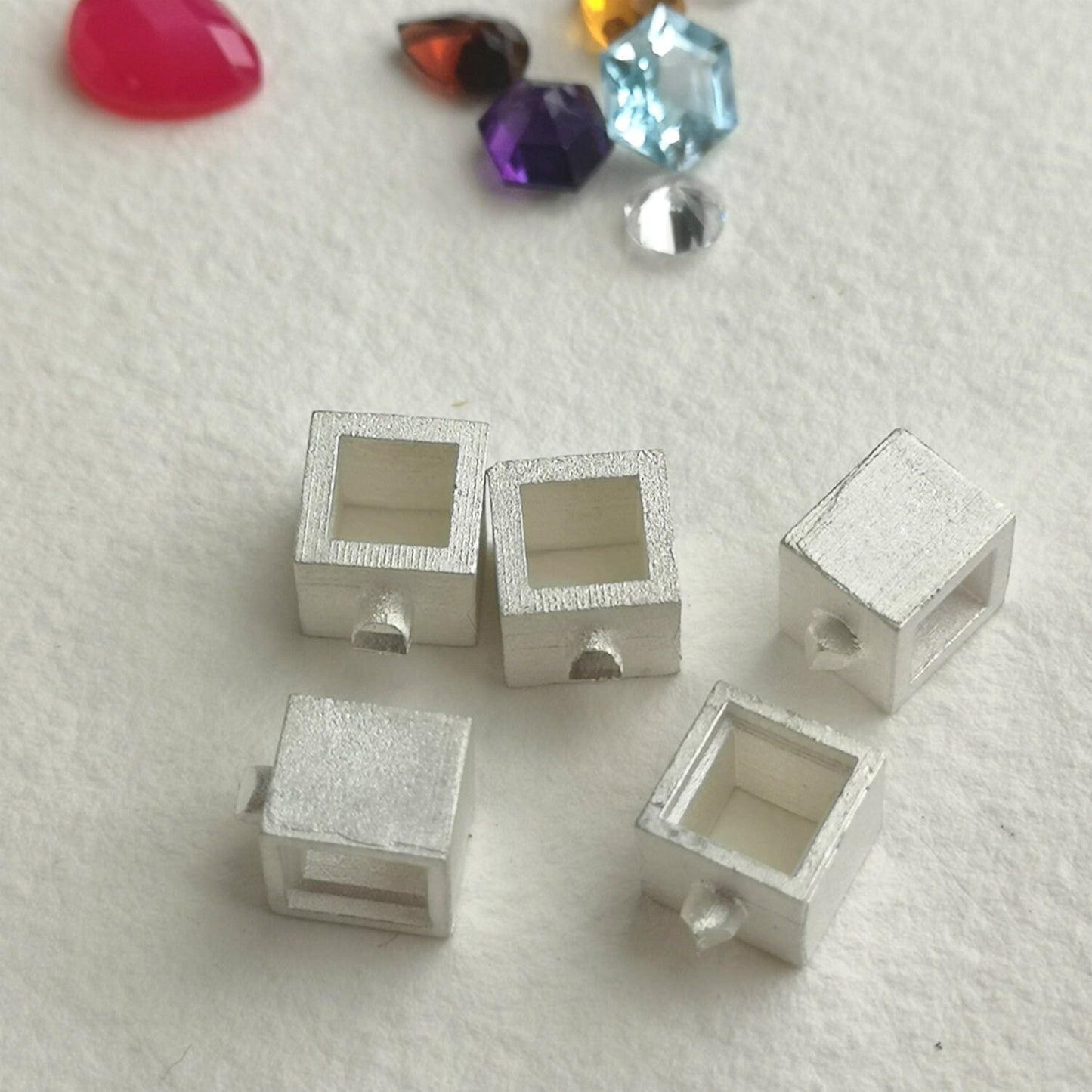 6mm Square collet sterling silver cast stone setting