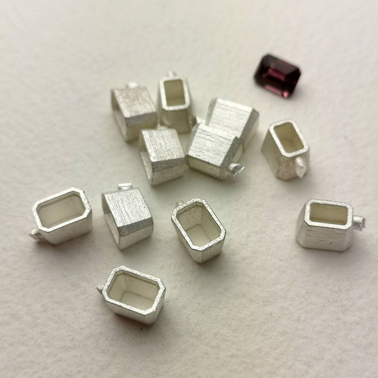 6x4mm Octagon/ Emerald collet sterling silver cast stone Setting