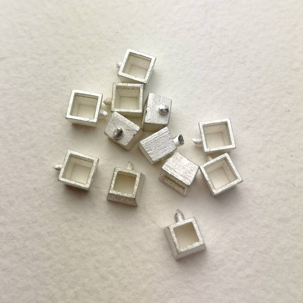 4mm Square collet sterling silver cast stone setting
