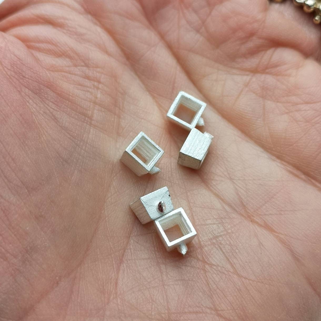 4mm Square collet sterling silver cast stone setting