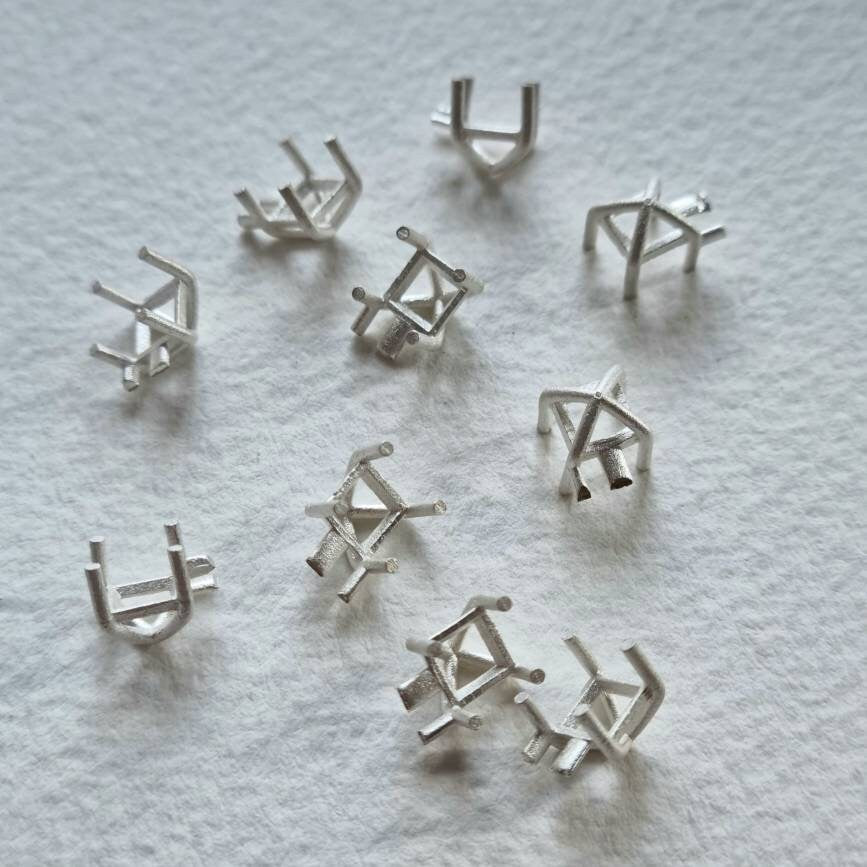 5mm Square 4 claw basket sterling silver cast stone setting