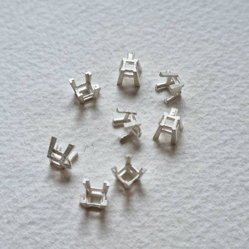 4mm Square 4 claw sterling silver cast stone setting