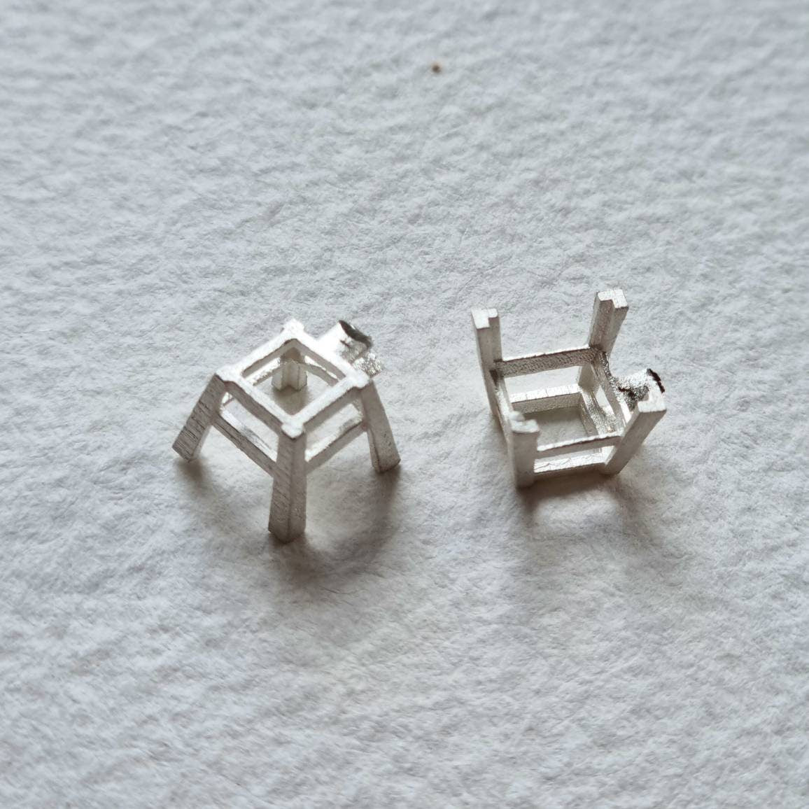 6mm Square 4 claw sterling silver cast stone setting