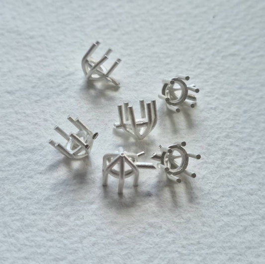 5.5mm Round 6 claw basket sterling silver cast stone Setting