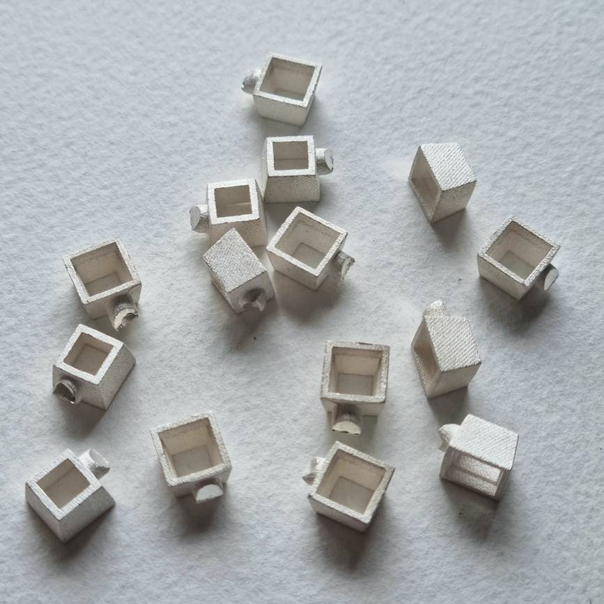 6mm Square collet sterling silver cast stone setting