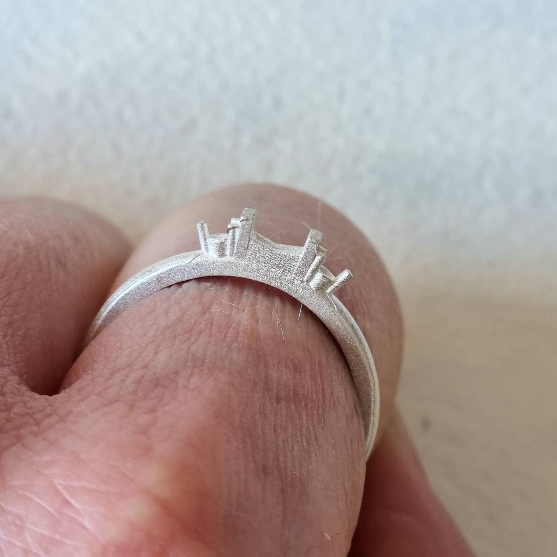 4x2mm baguette and 2mm round trilogy cast sterling silver ring blank