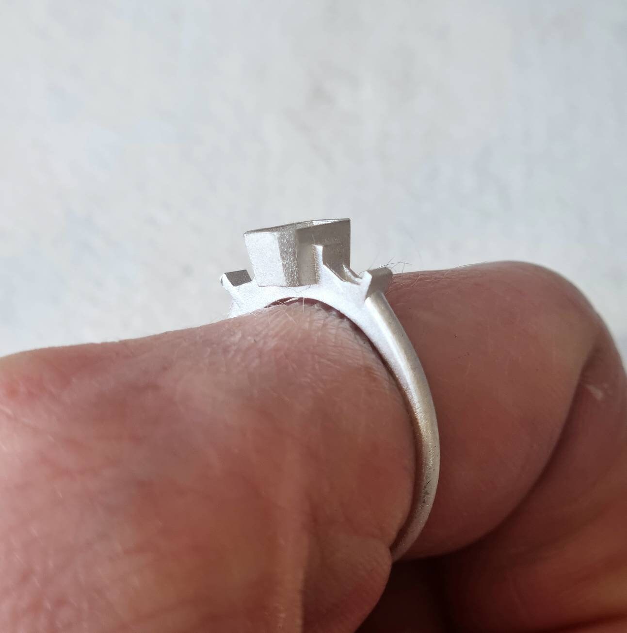 6x4mm Emerald/Octagon and 4x2mm baguette trilogy collet sterling silver cast ring blank