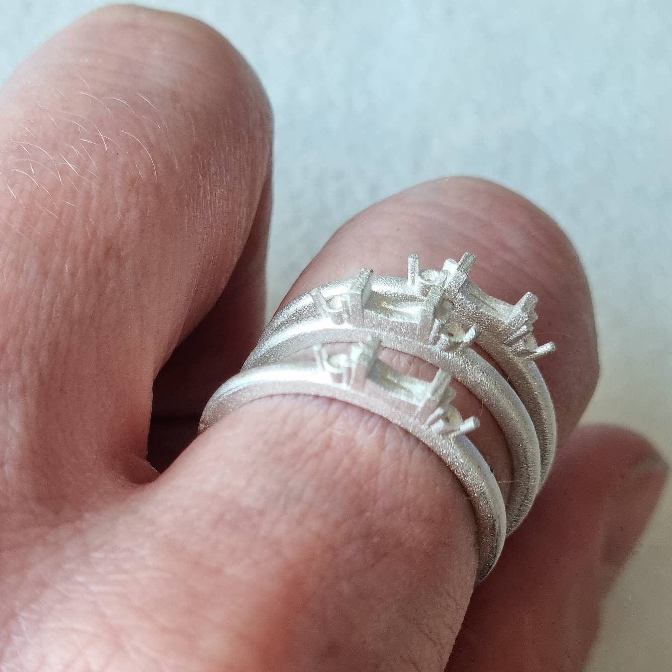 4x2mm baguette and 2mm round trilogy cast sterling silver ring blank