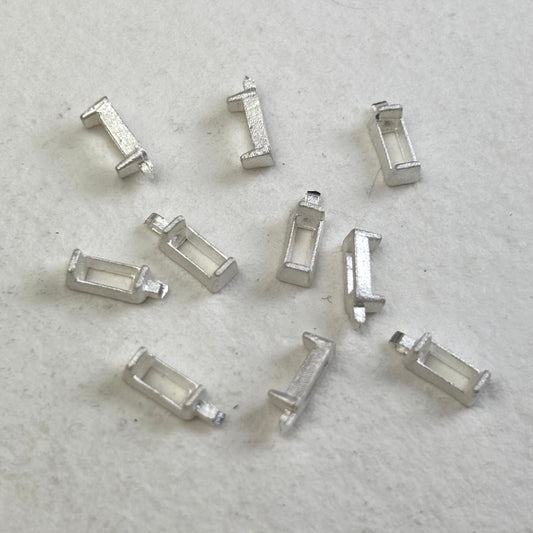 5mm x 2mm  Baguette semi collet sterling silver cast stone setting