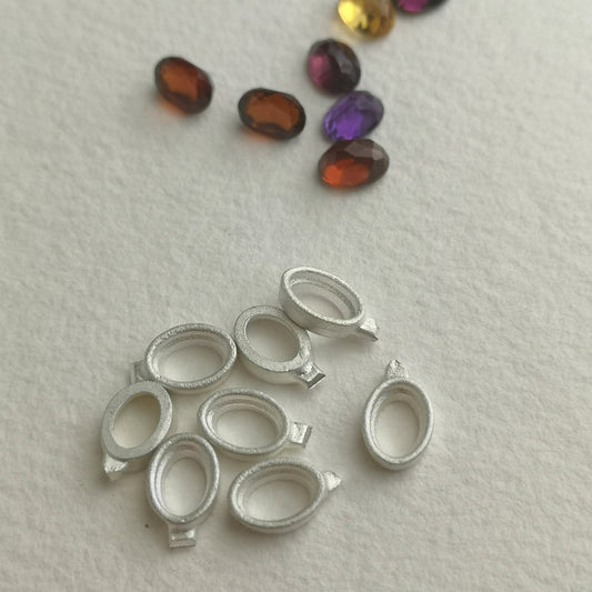 7x5mm Oval collet sterling silver cast stone setting