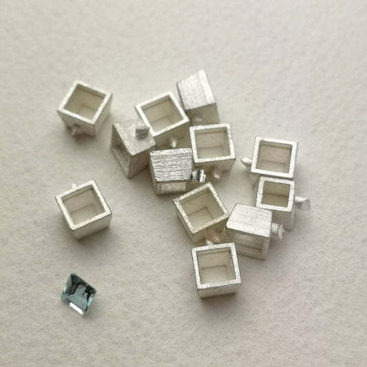 4mm Square collet sterling silver cast stone setting
