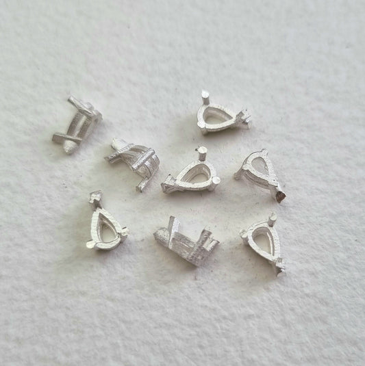 6x4mm Pear 3 claw  sterling silver cast stone setting