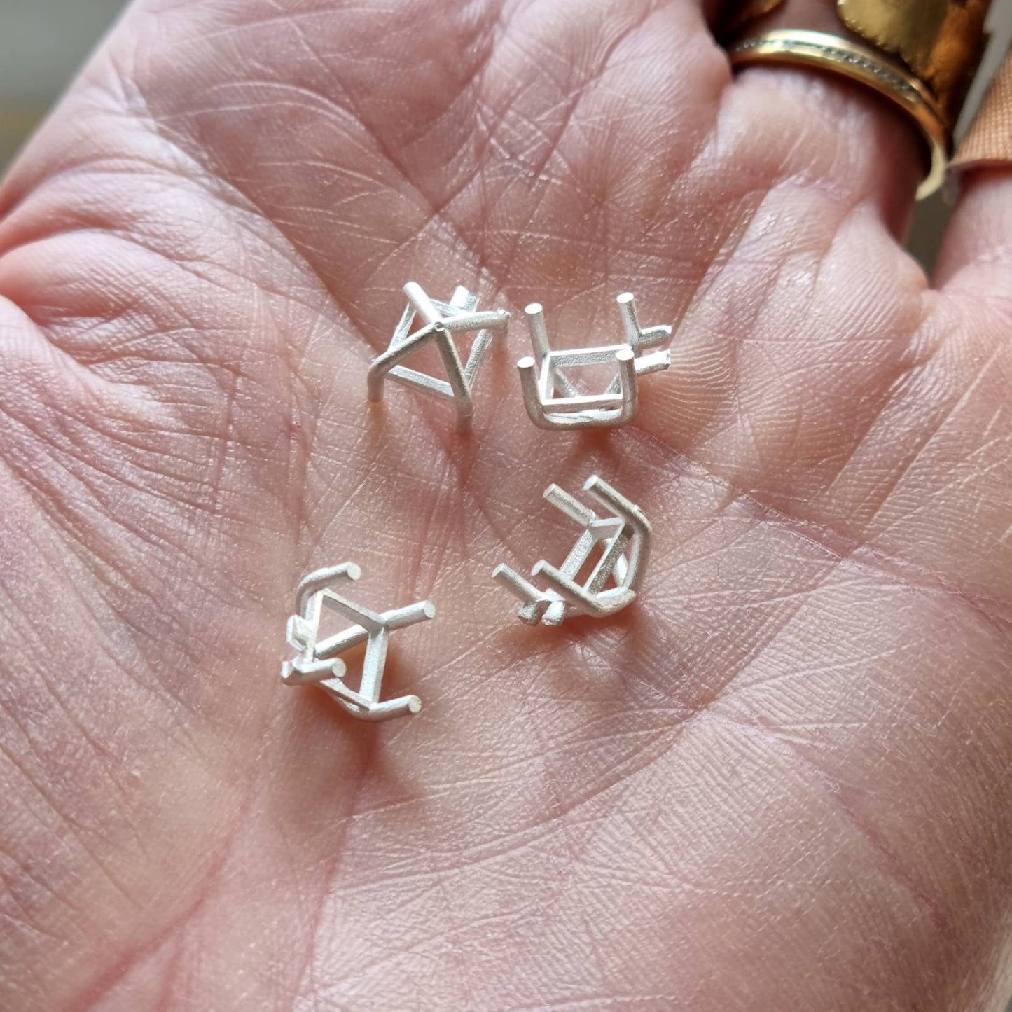 6mm Square 4 claw basket sterling silver cast stone setting