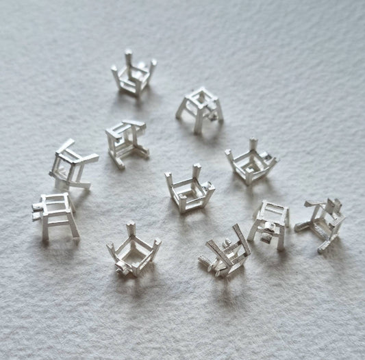 6mm Square 4 claw sterling silver cast stone setting