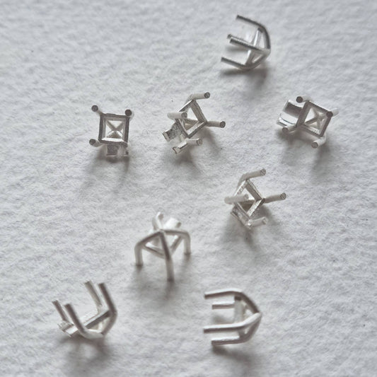 4mm Square 4 claw basket sterling silver cast stone setting