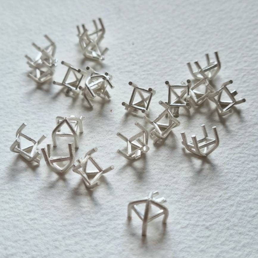 6mm Square 4 claw basket sterling silver cast stone setting