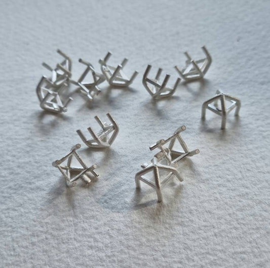 6mm Square 4 claw basket sterling silver cast stone setting
