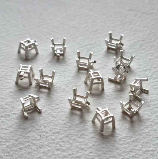 5mm Square 4 claw sterling silver cast stone setting