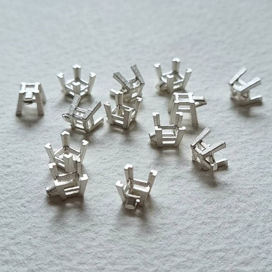 4mm Square 4 claw sterling silver cast stone setting
