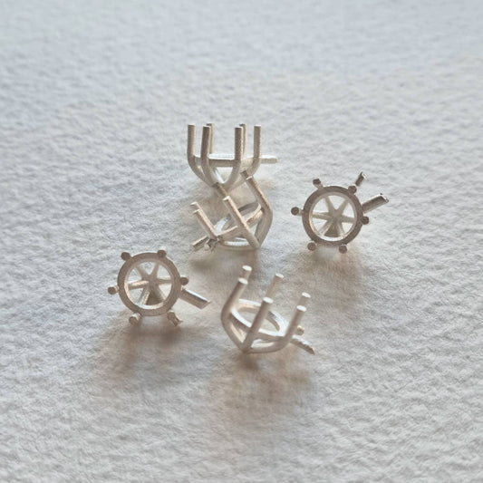 6.5mm Round 6 claw basket sterling silver cast stone setting