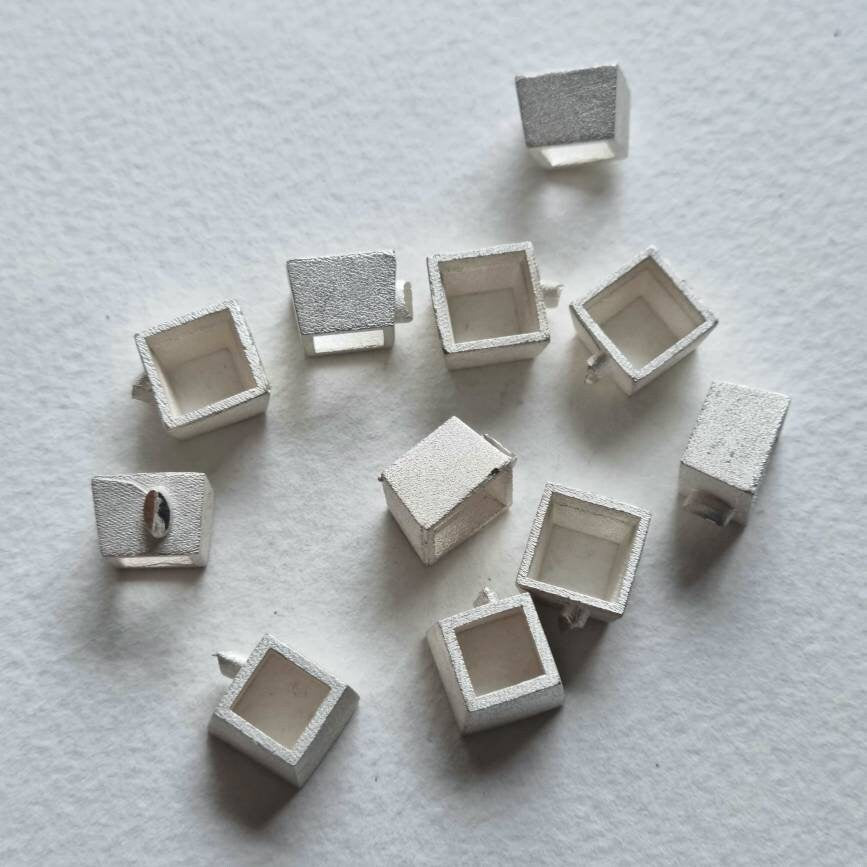 8mm Square collet sterling silver cast stone setting