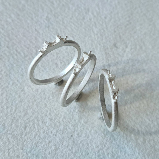4x2mm baguette and 2mm round trilogy cast sterling silver ring blank