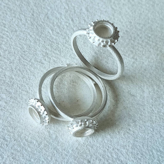 6mm Round collet / 1.5mm grain set halo sterling silver cast ring blank