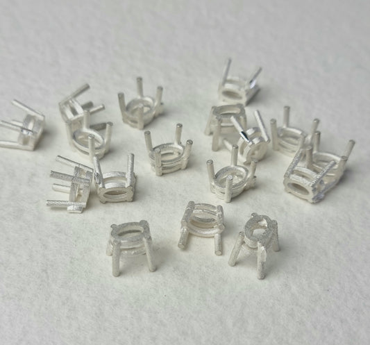 7x5mm Oval 4 claw sterling silver cast stone setting