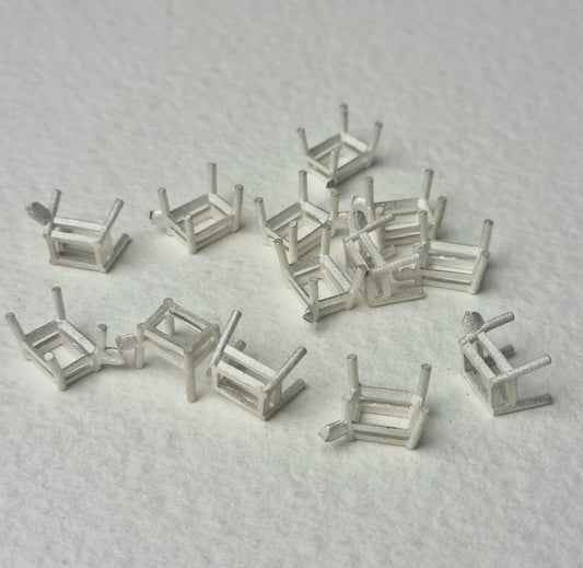 8x6mm Octagon / Emerald 4 claw sterling silver cast stone Setting