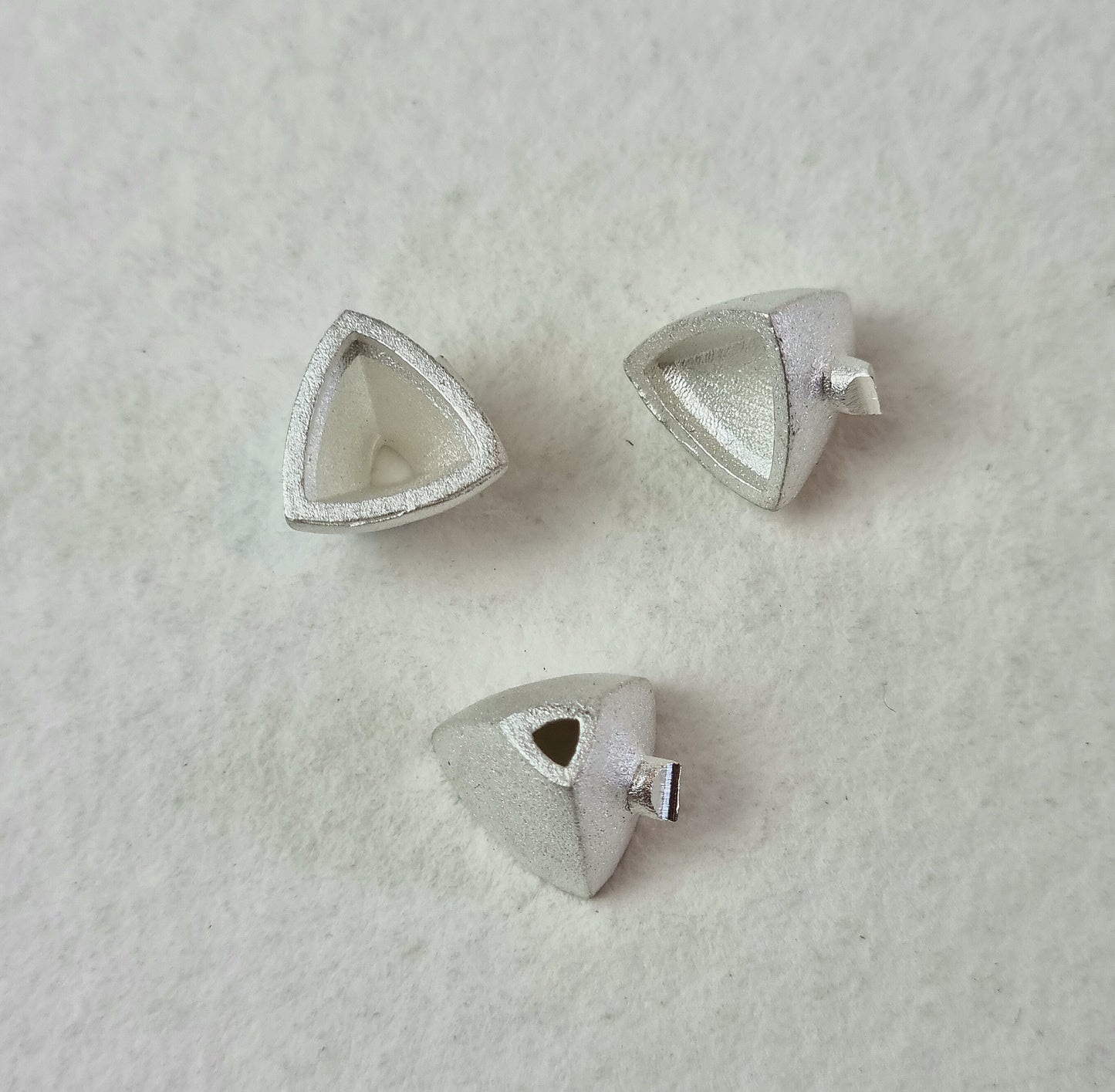 7mm Trillion collet recycled sterling silver cast stone setting